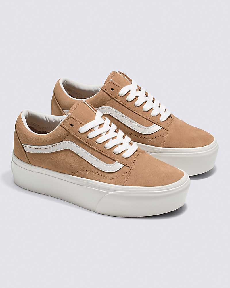 Vans Old Skool Stackform Soft Suede Shoe Women Platform Shoes Brown / White | VV1-6180