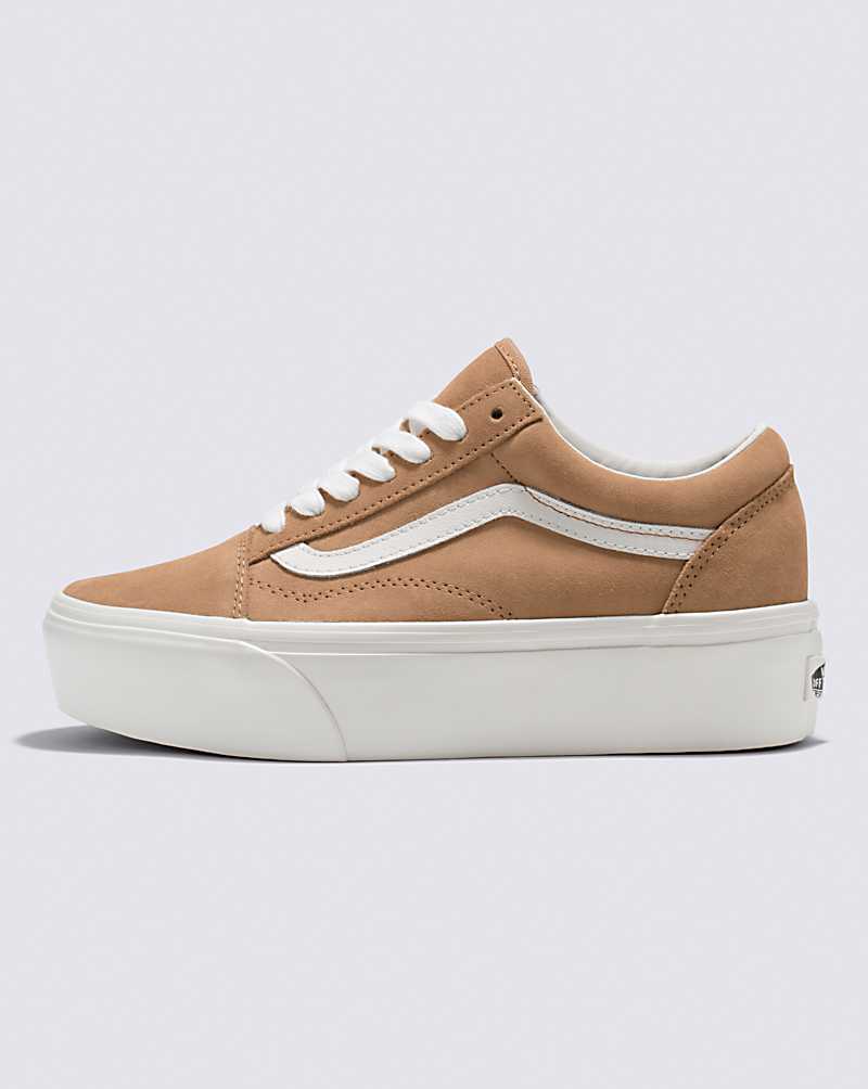 Vans Old Skool Stackform Soft Suede Shoe Women Platform Shoes Brown / White | VV1-6180