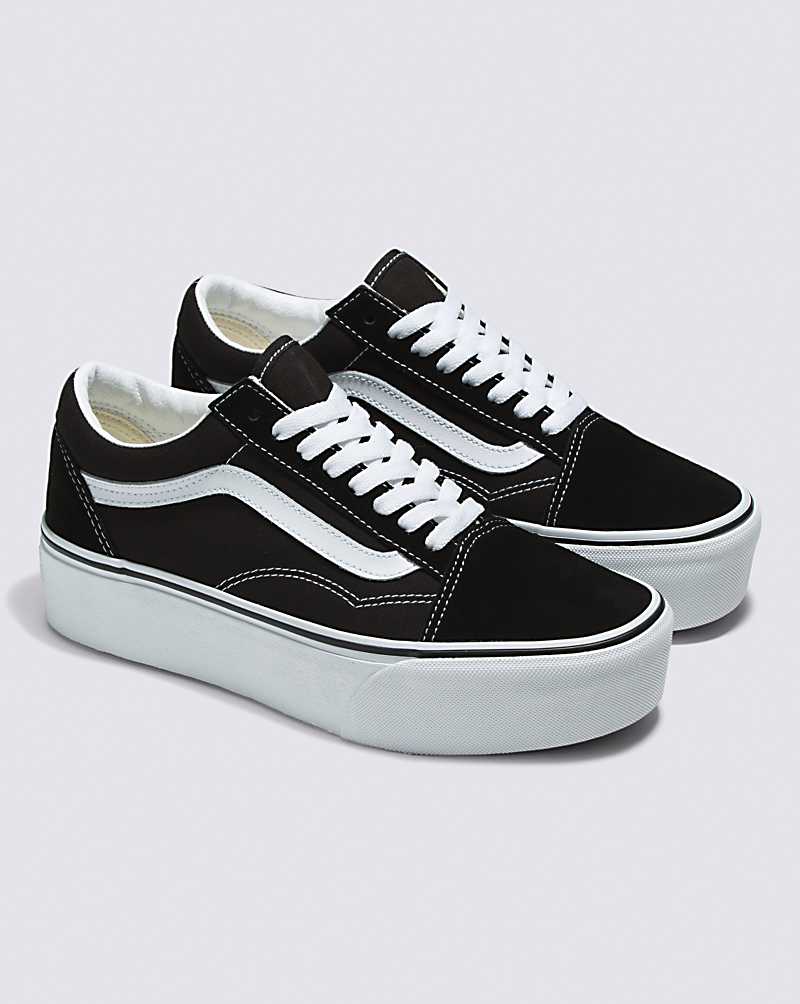 Vans Old Skool Stackform Suede/Canvas Shoe Women Platform Shoes Black / White | KQ1-7524