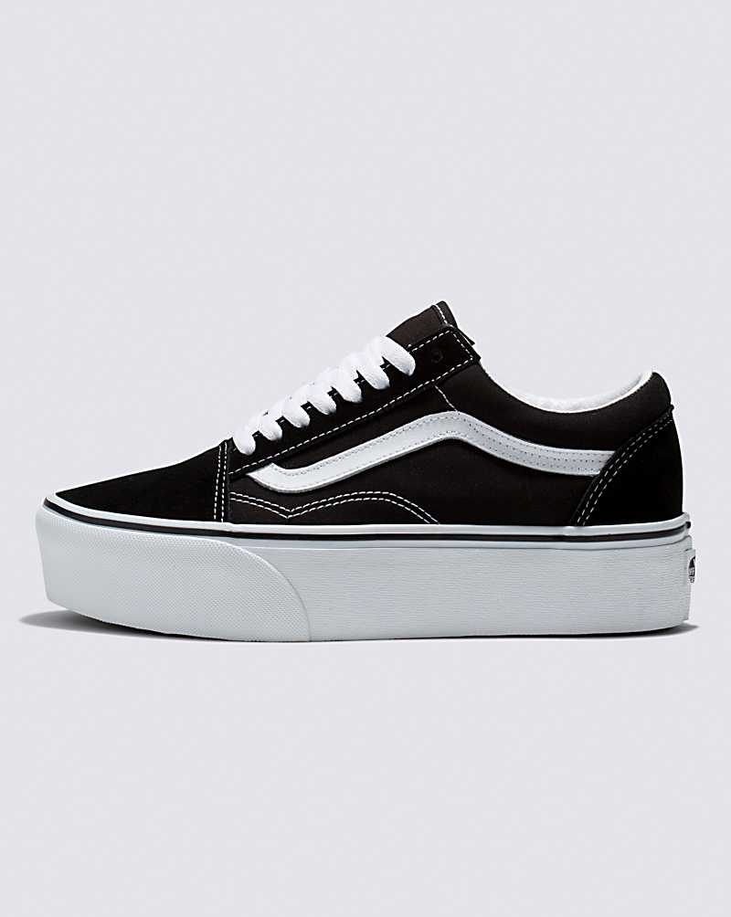 Vans Old Skool Stackform Suede/Canvas Shoe Women Platform Shoes Black / White | KQ1-7524