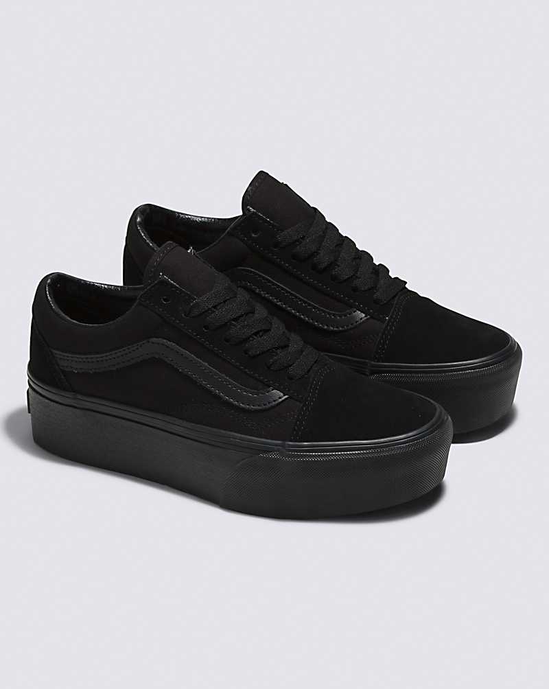 Vans Old Skool Stackform Suede/Canvas Shoe Women Platform Shoes Black / Black | FO1-1407