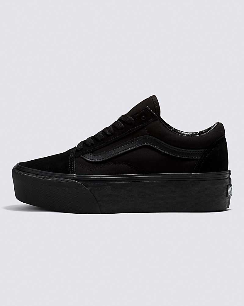 Vans Old Skool Stackform Suede/Canvas Shoe Women Platform Shoes Black / Black | FO1-1407