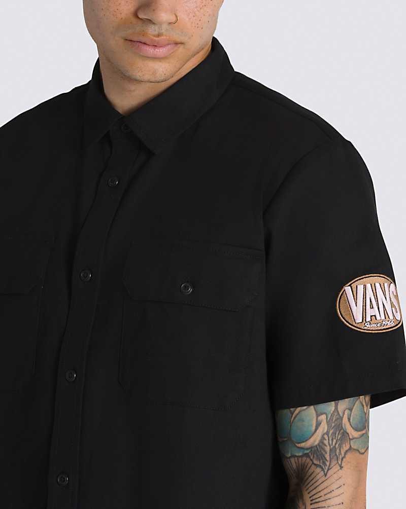 Vans Oval Logo Work Wear Buttondown Men Shirts Black | FN1-8447