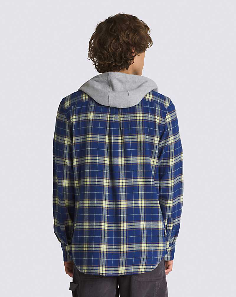 Vans Parkway Hooded Long Sleeve Flannel Men Shirts Blue / White | VK1-9134