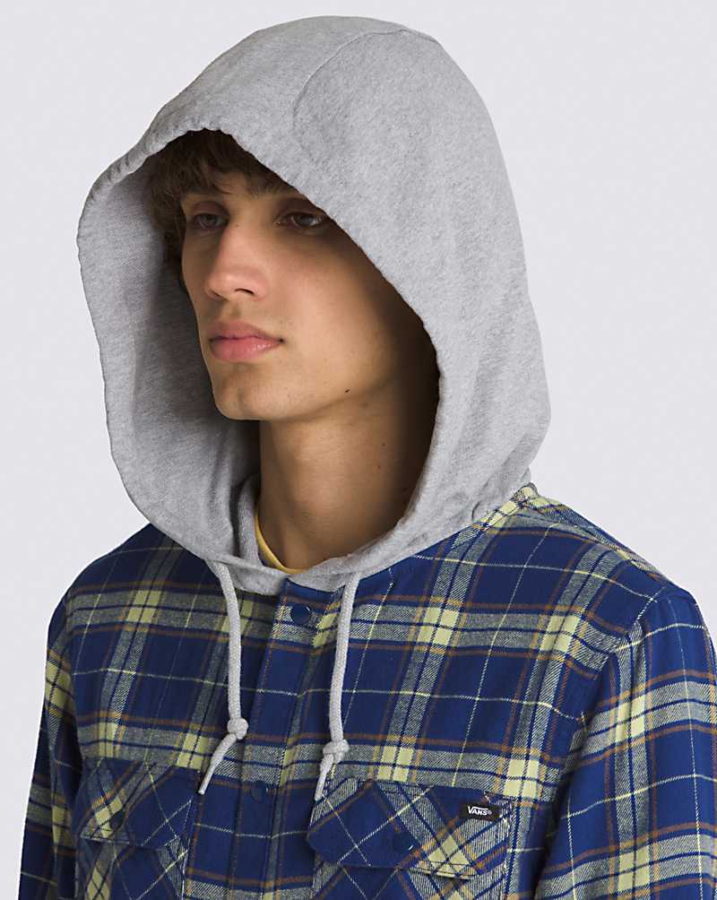 Vans Parkway Hooded Long Sleeve Flannel Men Shirts Blue / White | VK1-9134