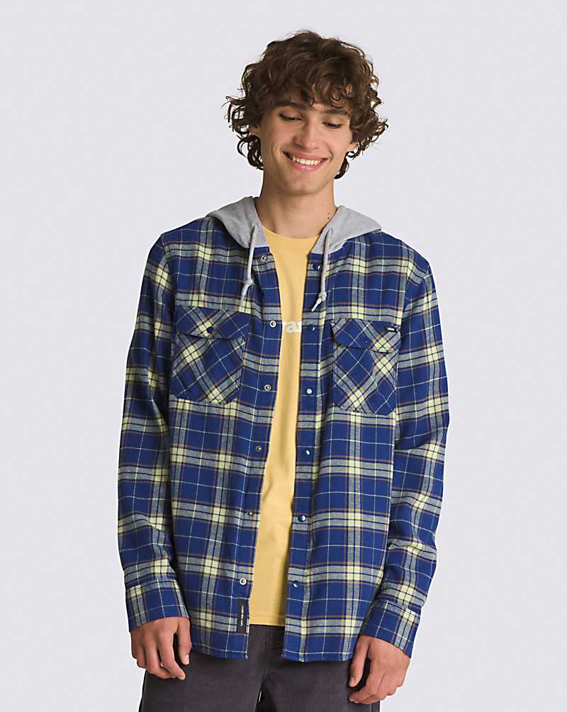 Vans Parkway Hooded Long Sleeve Flannel Men Shirts Blue / White | VK1-9134