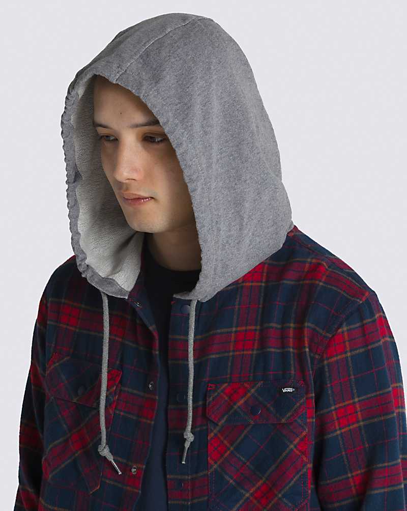 Vans Parkway Hooded Long Sleeve Men Shirts Blue / Red | GB1-6980