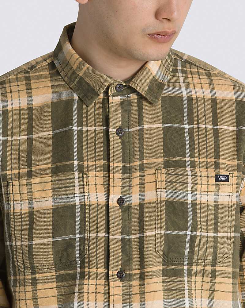 Vans Peddington Long Sleeve Men Shirts Green / Grey Brown | FX1-9904