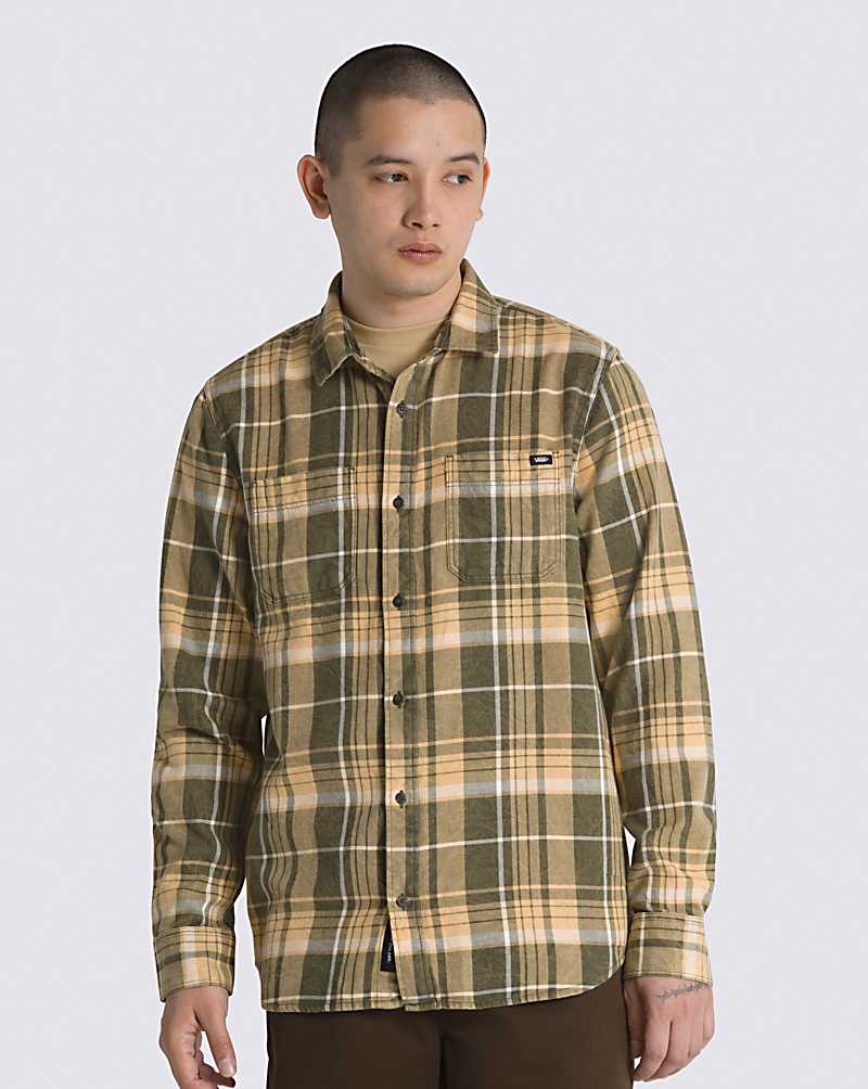 Vans Peddington Long Sleeve Men Shirts Green / Grey Brown | FX1-9904