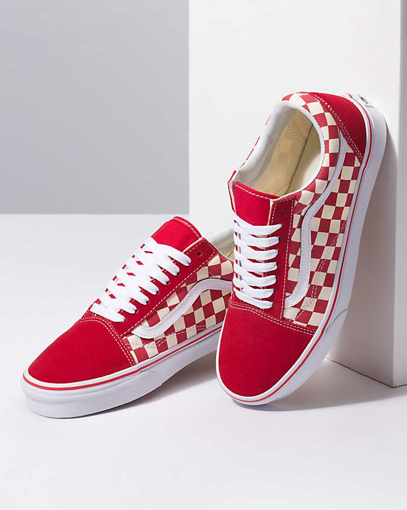 Vans Primary Check Old Skool Shoe Men Sneakers Red / White | ID1-3918