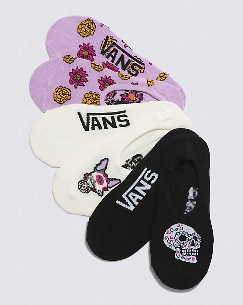 Vans Protected Dia De Los Muertos Canoodle 3-Pack Women Socks Black | SZ1-1503