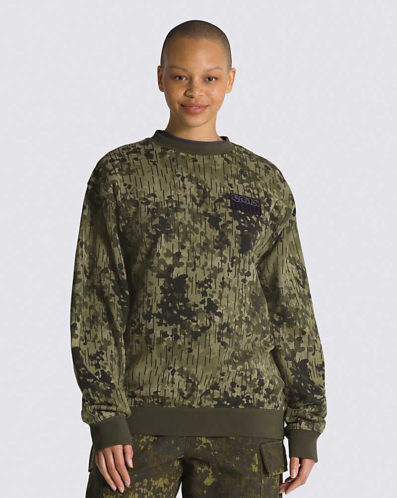 Vans Rain Camo Crew Men Sweatshirts Dark Grey / Green | SB1-9768