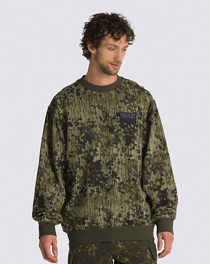 Vans Rain Camo Crew Men Sweatshirts Dark Grey / Green | SB1-9768