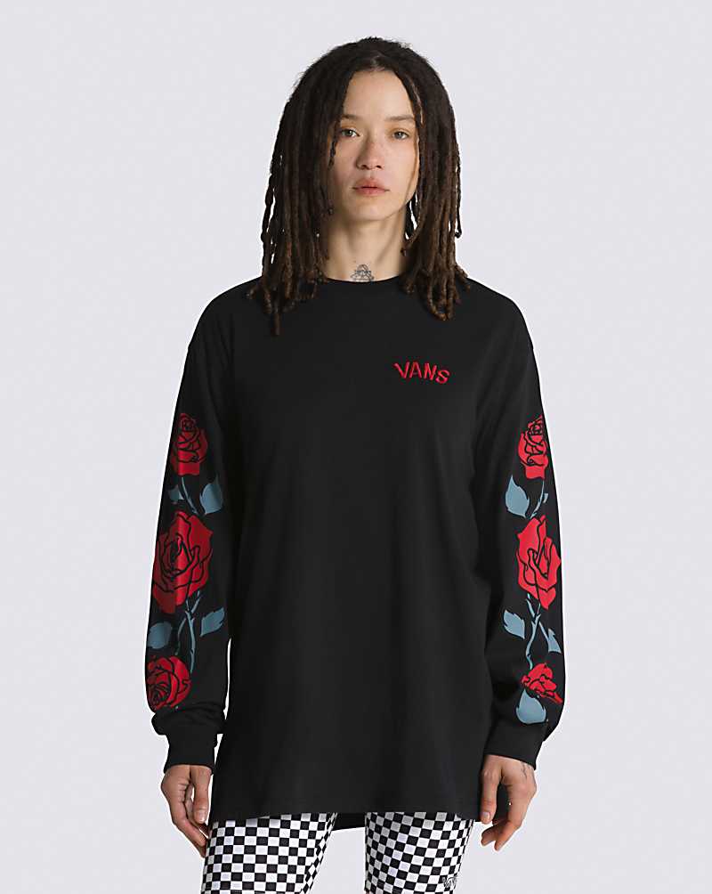 Vans Rose Sleeve Long Sleeve Men T Shirts Black | OO1-2226