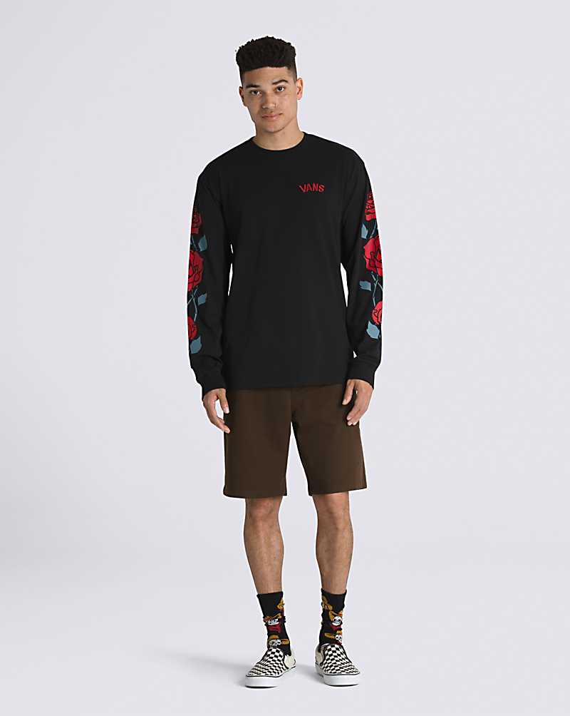 Vans Rose Sleeve Long Sleeve Men T Shirts Black | OO1-2226