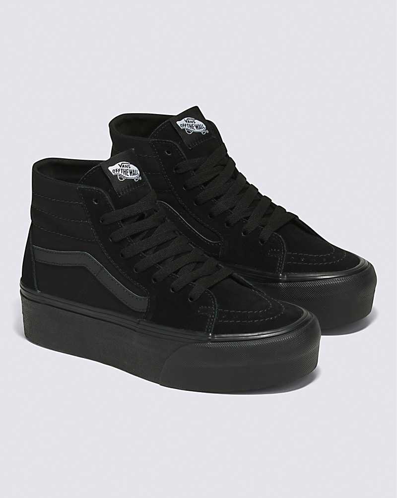 Vans SK8-Hi Tapered Stackform Suede Canvas Shoe Women High Top Sneakers Black / Black | EZ1-1724