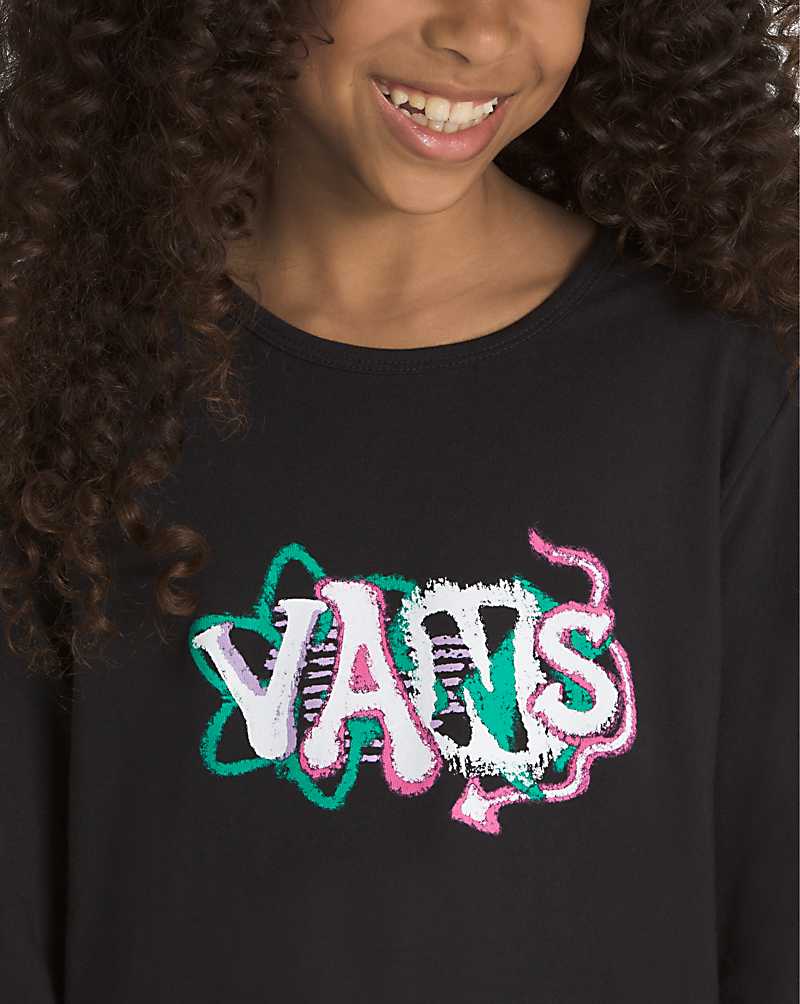 Vans Sidewalk Long Sleeve Kids' T Shirts Black | QJ1-4825