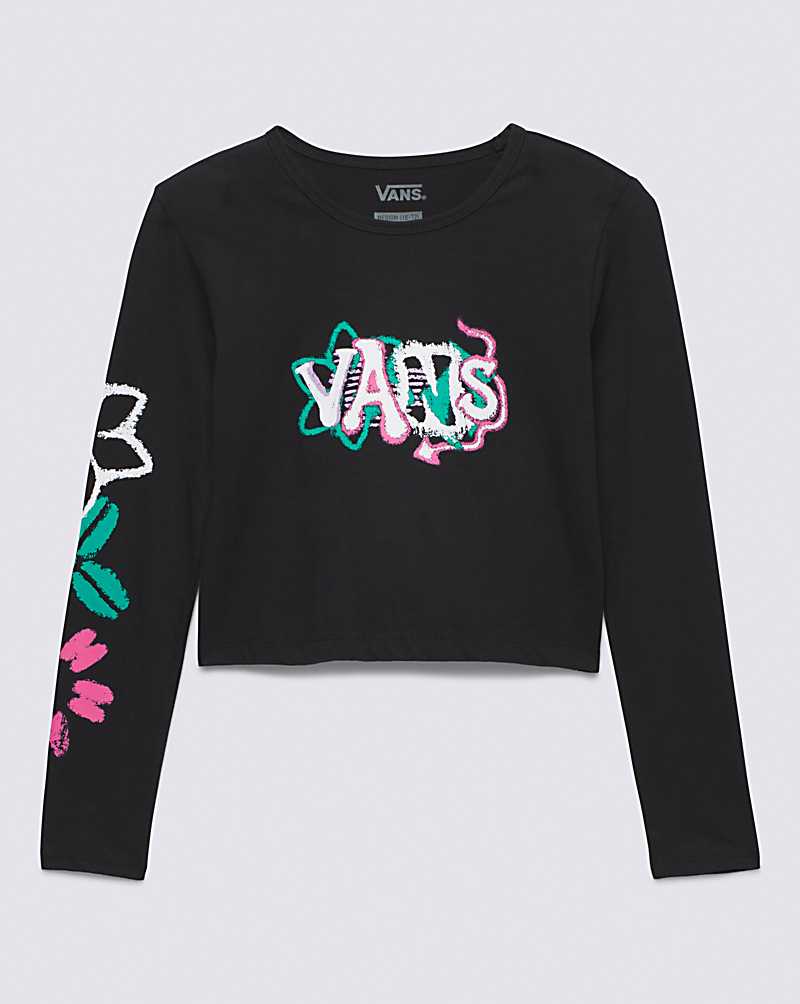 Vans Sidewalk Long Sleeve Kids' T Shirts Black | QJ1-4825