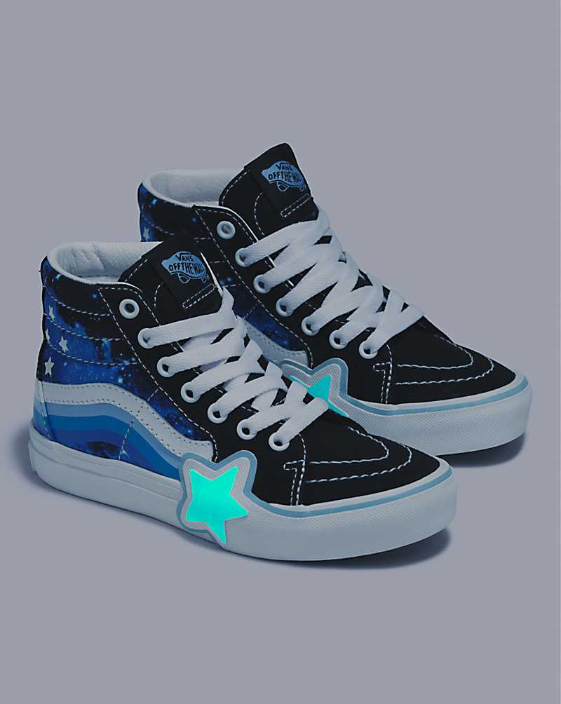 Vans Sk8-Hi Glow Rainbow Star Shoe Kids' High Top Sneakers Black / Blue | AG1-3548