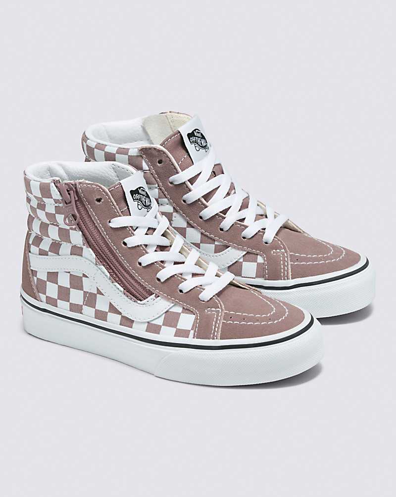 Vans Sk8-Hi Reissue Side Zip Checkerboard Shoe Kids' High Top Sneakers Light Coral | SI1-4751