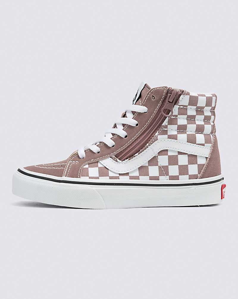 Vans Sk8-Hi Reissue Side Zip Checkerboard Shoe Kids\' High Top Sneakers Light Coral | SI1-4751