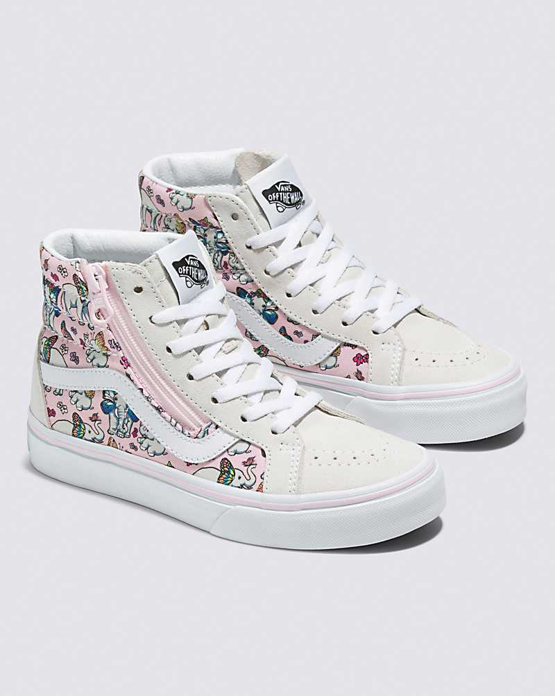 Vans Sk8-Hi Reissue Side Zip Shoe Kids' High Top Sneakers Grey / Pink | RC1-7243