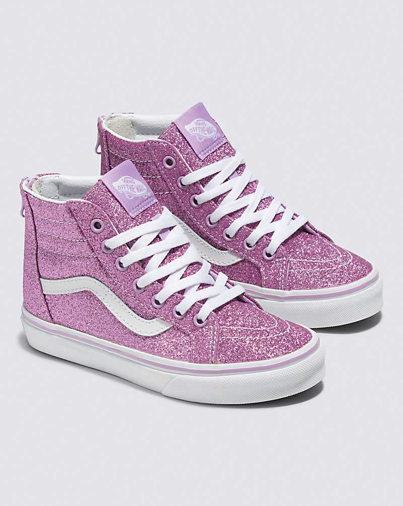 Vans Sk8-Hi Zip Glitter Shoe Kids' High Top Sneakers Purple | IR1-8733