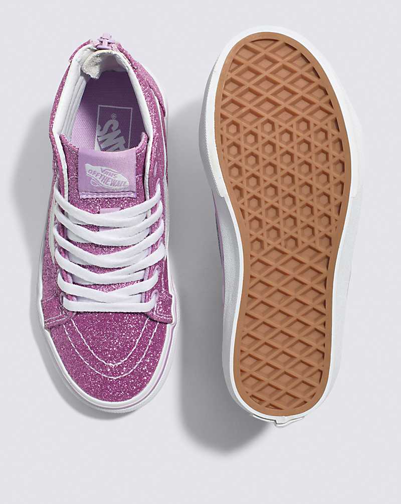 Vans Sk8-Hi Zip Glitter Shoe Kids' High Top Sneakers Purple | IR1-8733