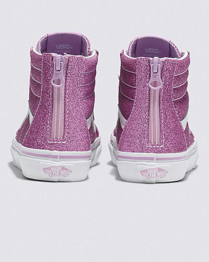 Vans Sk8-Hi Zip Glitter Shoe Kids' High Top Sneakers Purple | IR1-8733