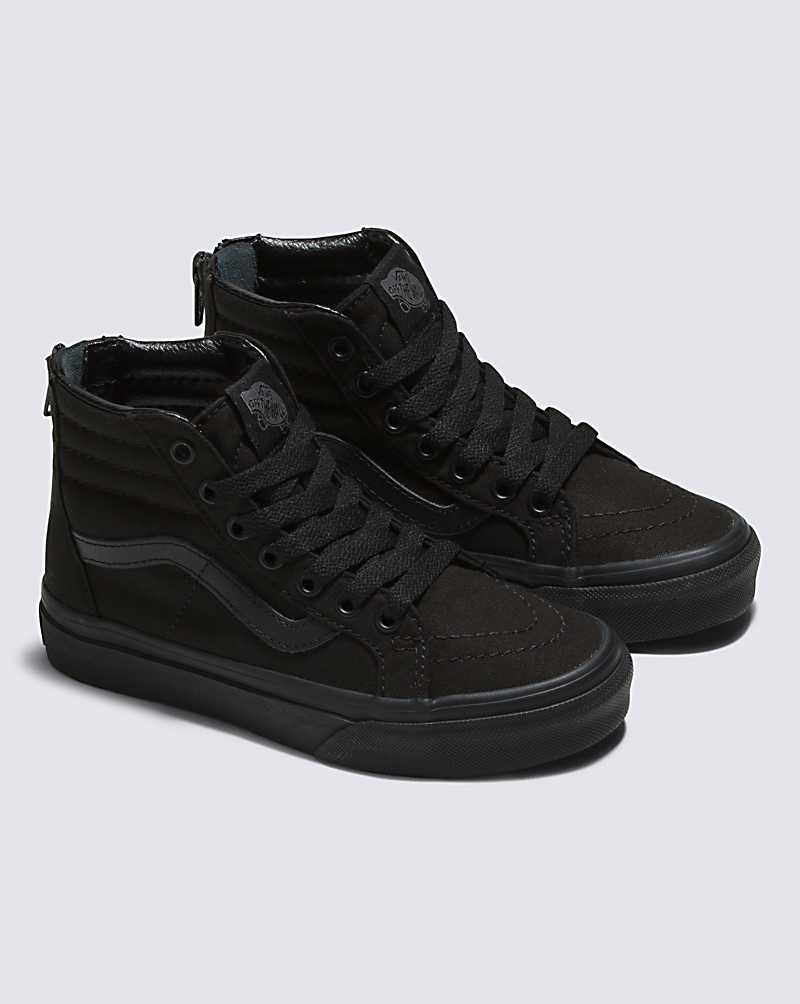 Vans Sk8-Hi Zip Shoe Kids' High Top Sneakers Black / Black | CN1-0266