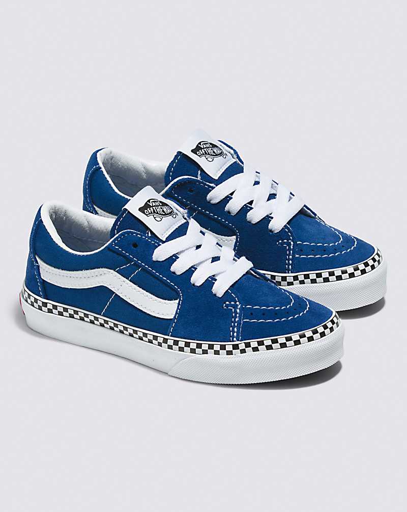 Vans Sk8-Low Checkerboard Foxing Shoe Kids' High Top Sneakers Blue / White | FD1-0738