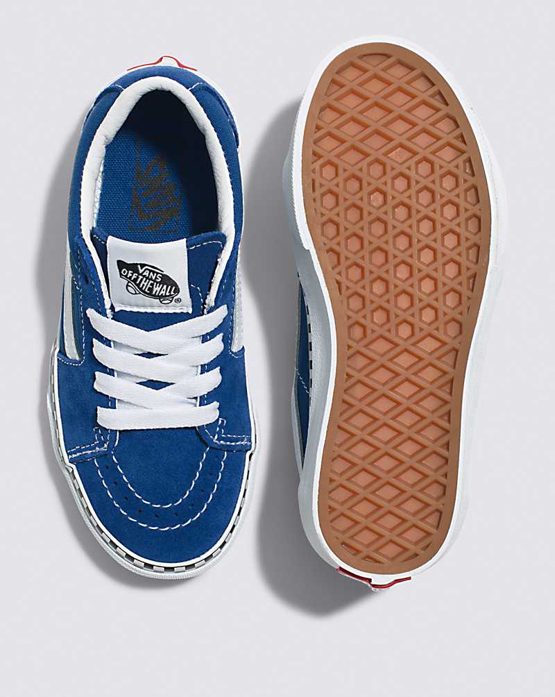 Vans Sk8-Low Checkerboard Foxing Shoe Kids' High Top Sneakers Blue / White | FD1-0738