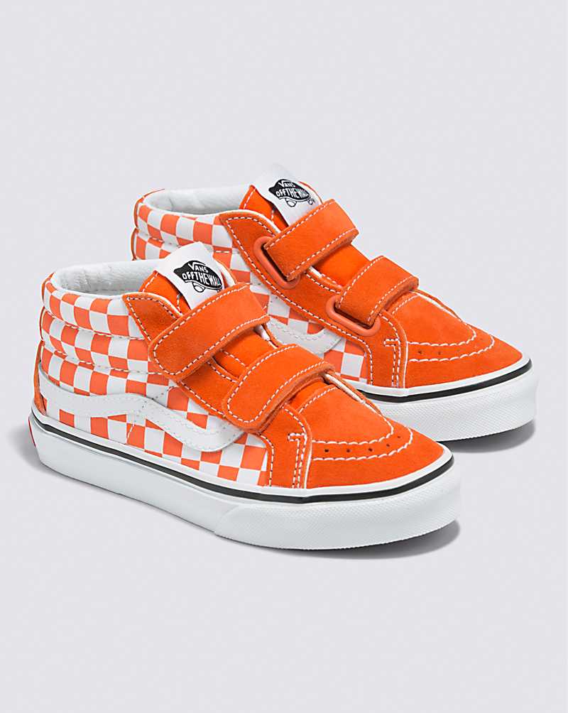 Vans Sk8-Mid Reissue V Checkerboard Shoe Kids' High Top Sneakers Red Orange | SI1-6563