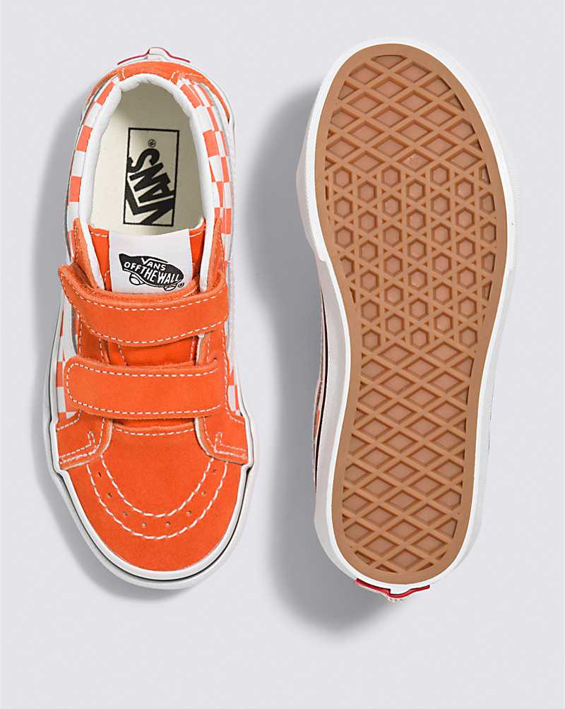 Vans Sk8-Mid Reissue V Checkerboard Shoe Kids' High Top Sneakers Red Orange | SI1-6563