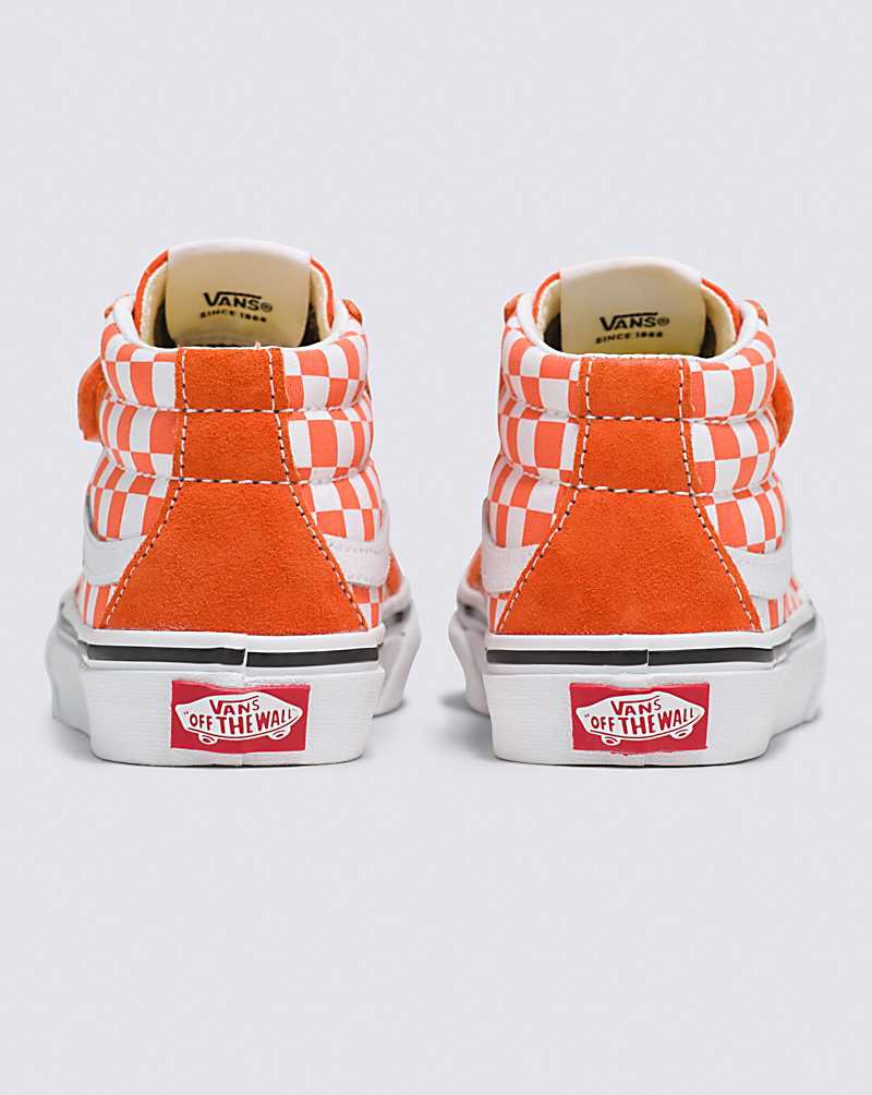 Vans Sk8-Mid Reissue V Checkerboard Shoe Kids' High Top Sneakers Red Orange | SI1-6563