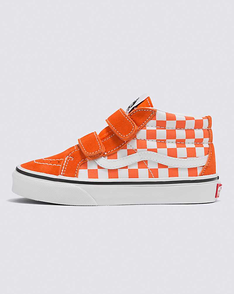 Vans Sk8-Mid Reissue V Checkerboard Shoe Kids\' High Top Sneakers Red Orange | SI1-6563