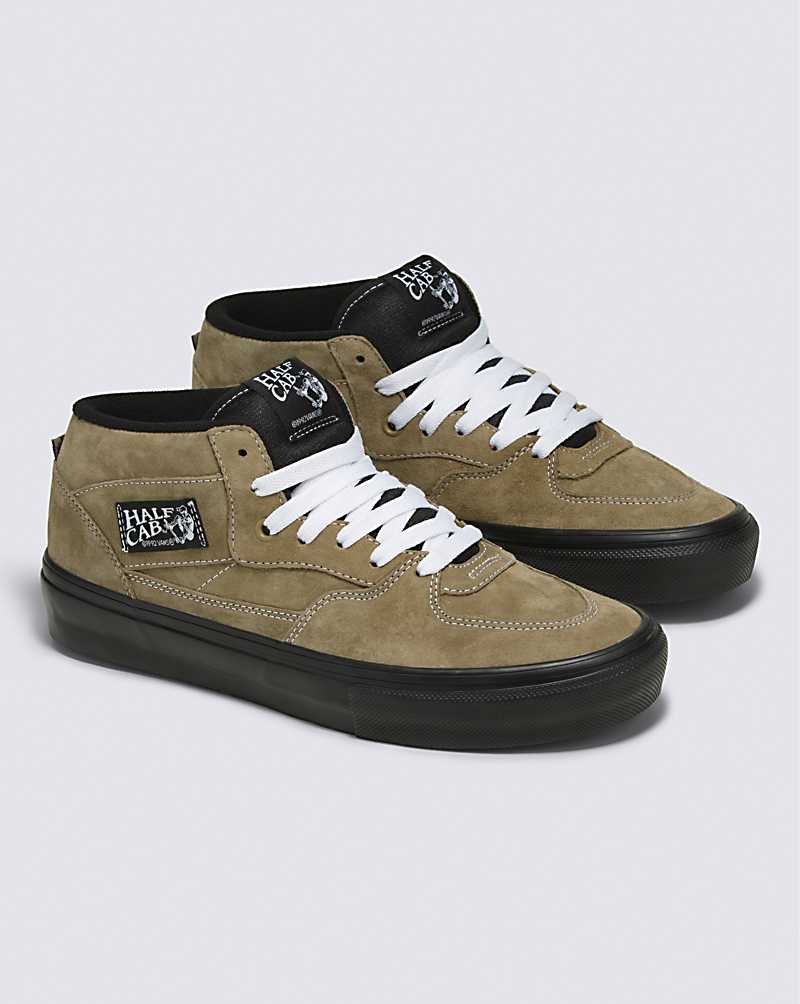 Vans Skate Half Cab Pig Suede Men Skate Shoes Olive / Black | LH1-0437