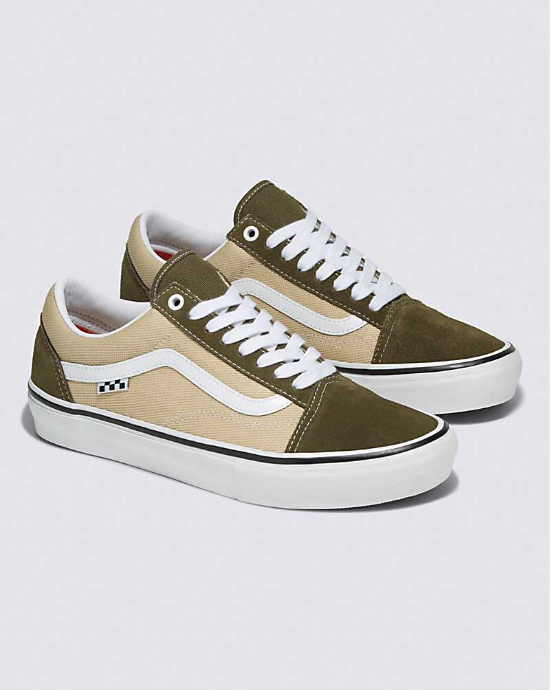 Vans Skate Old Skool Men Skate Shoes Dark Olive / White | XO1-9621