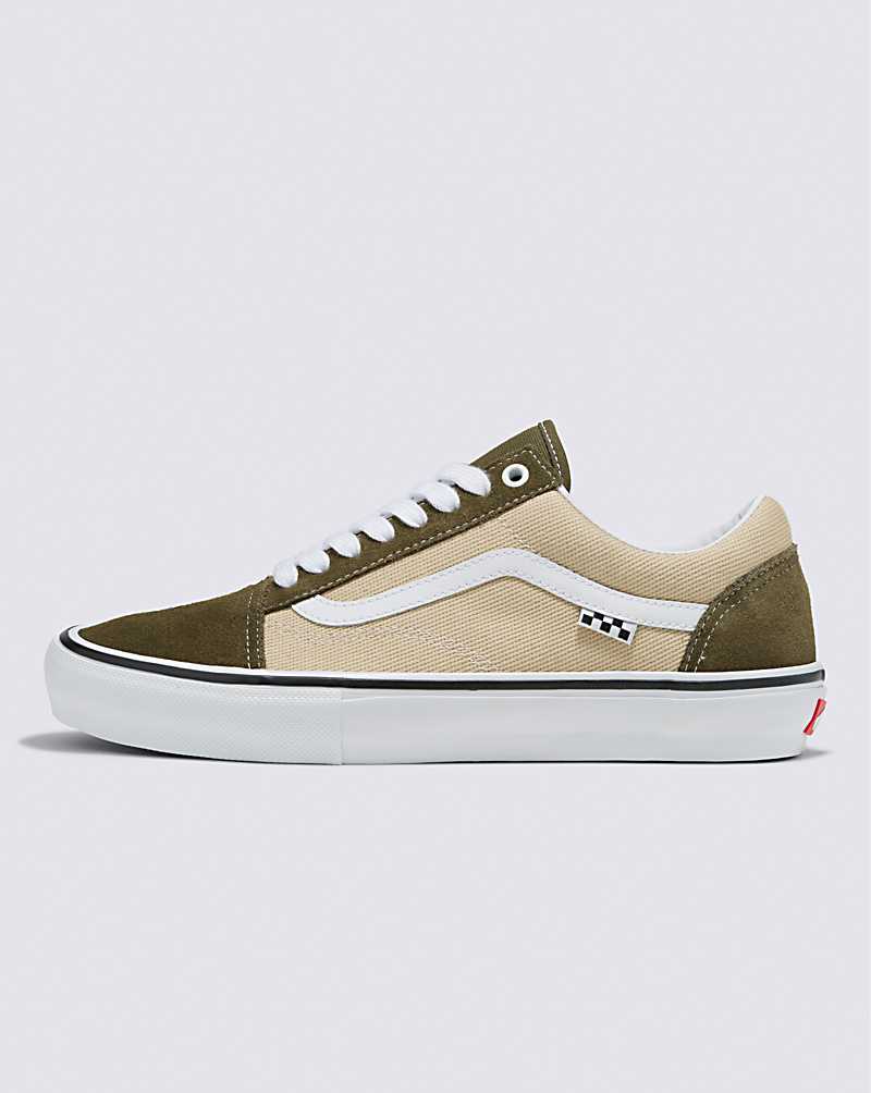 Vans Skate Old Skool Men Skate Shoes Dark Olive / White | XO1-9621