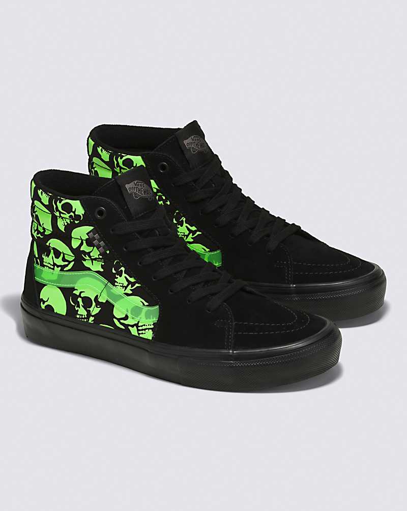 Vans Skate SK8-Hi Glow Skulls Men Skate Shoes Black / Green / Black | JR1-8626