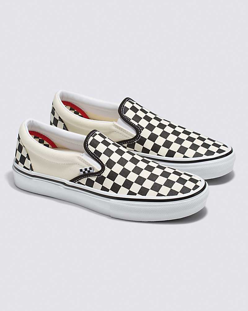 Vans Skate Slip-On Checkerboard Shoe Men Skate Shoes Black / White | EJ1-7197