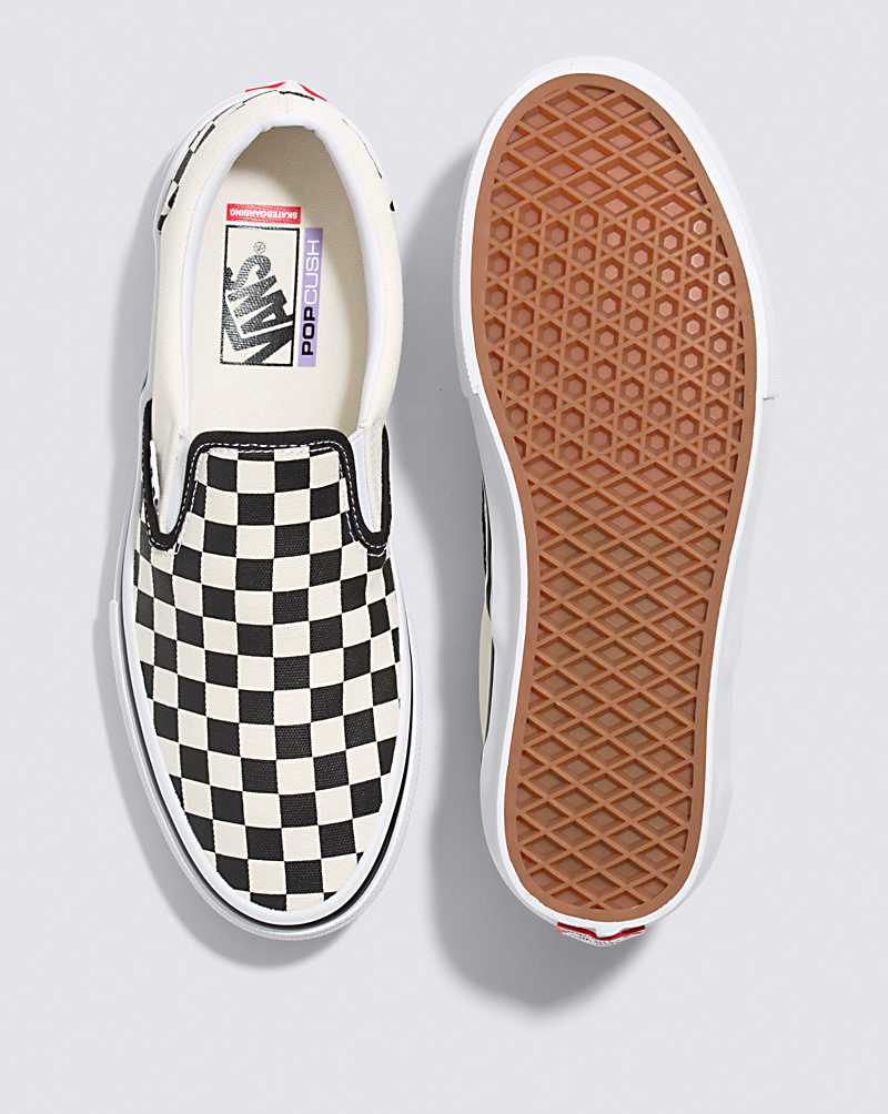 Vans Skate Slip-On Checkerboard Shoe Men Skate Shoes Black / White | EJ1-7197