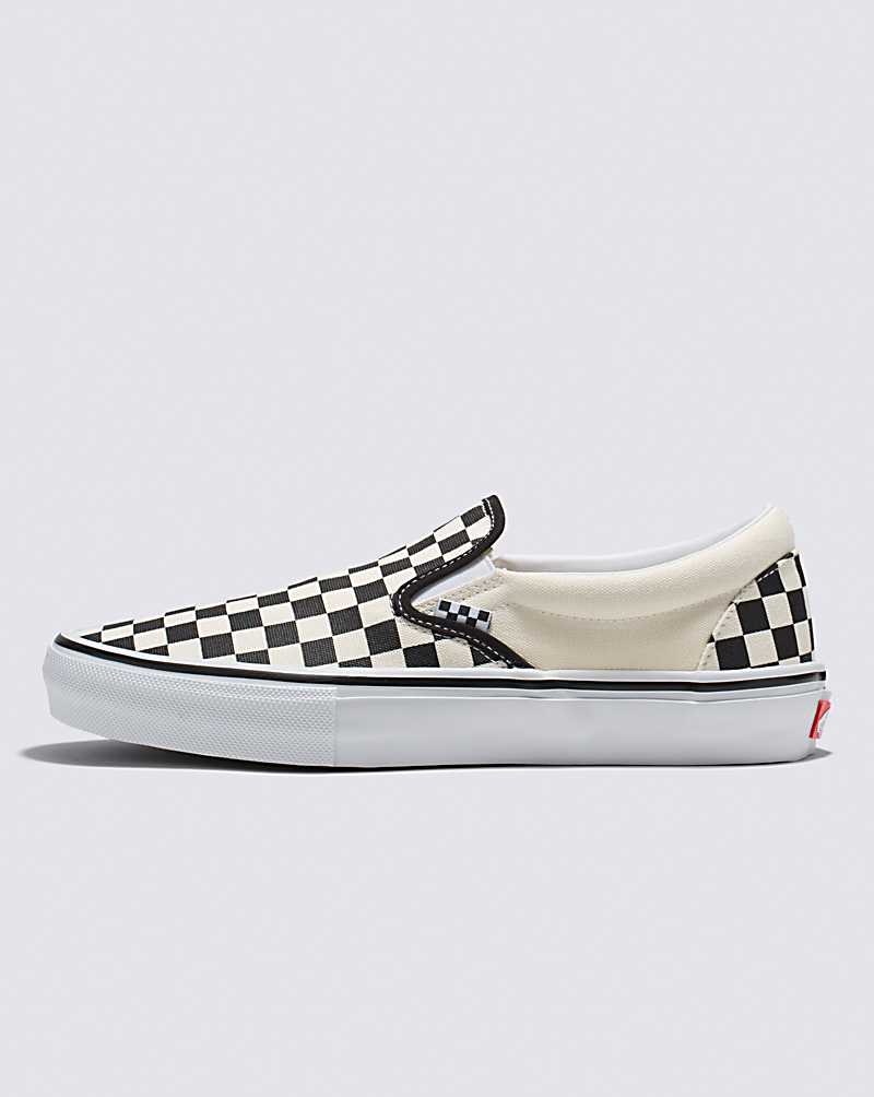 Vans Skate Slip-On Checkerboard Shoe Men Skate Shoes Black / White | EJ1-7197