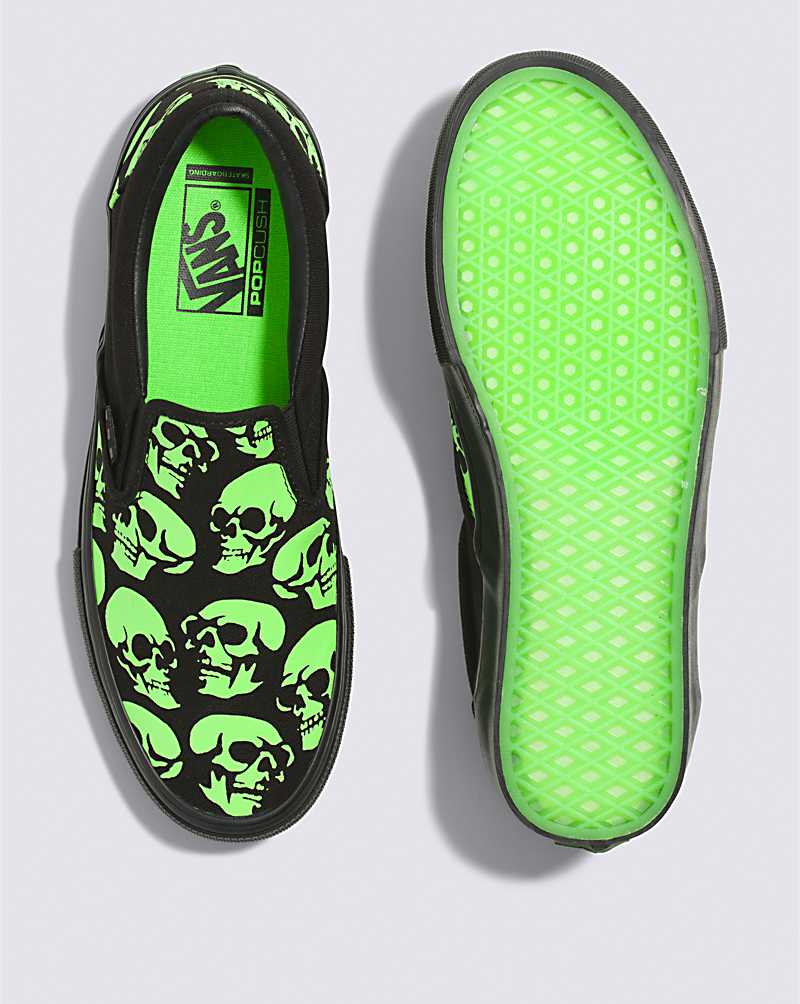 Vans Skate Slip-On Glow Skulls Men Skate Shoes Black / Green / Black | KV1-0382