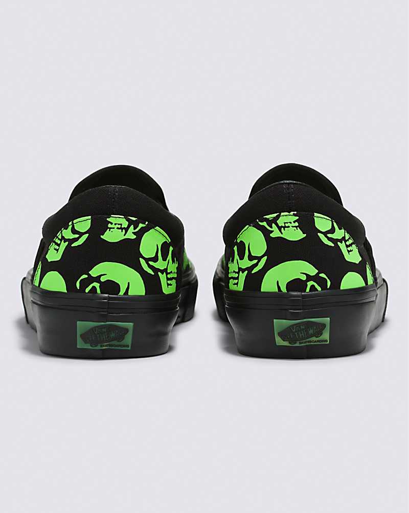 Vans Skate Slip-On Glow Skulls Men Skate Shoes Black / Green / Black | KV1-0382