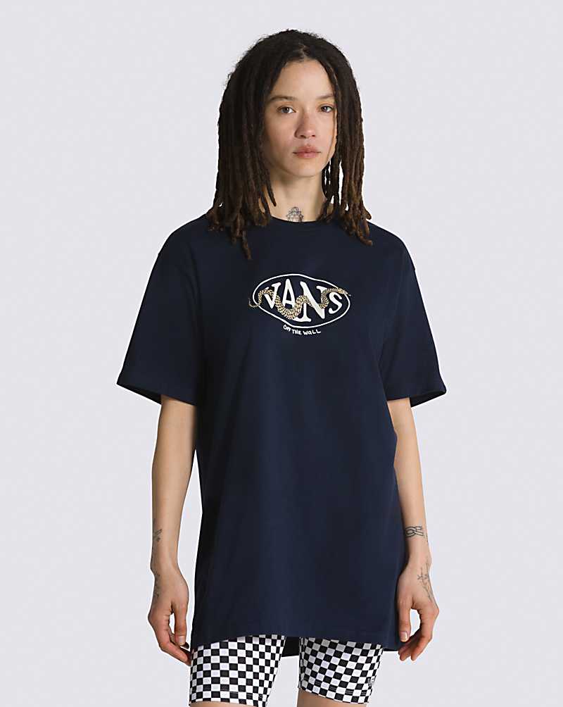 Vans Snaked Center Logo Men T Shirts Navy | AY1-4139