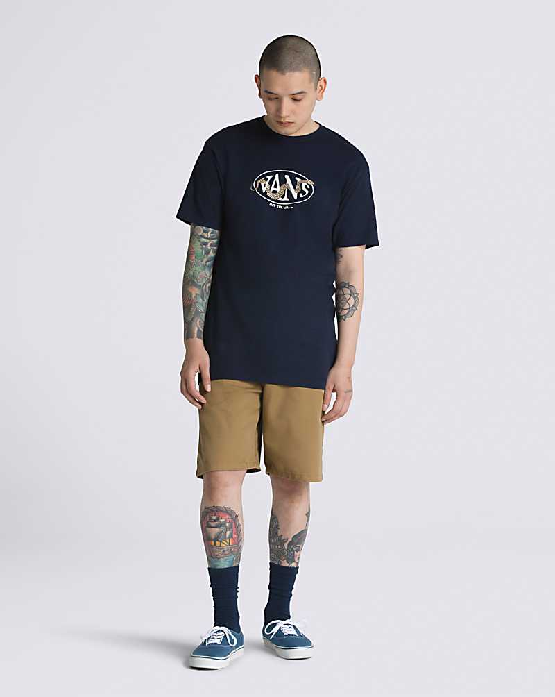 Vans Snaked Center Logo Men T Shirts Navy | AY1-4139