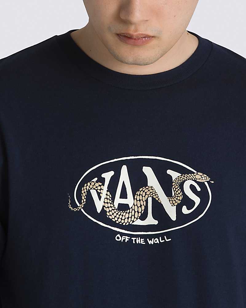 Vans Snaked Center Logo Men T Shirts Navy | AY1-4139