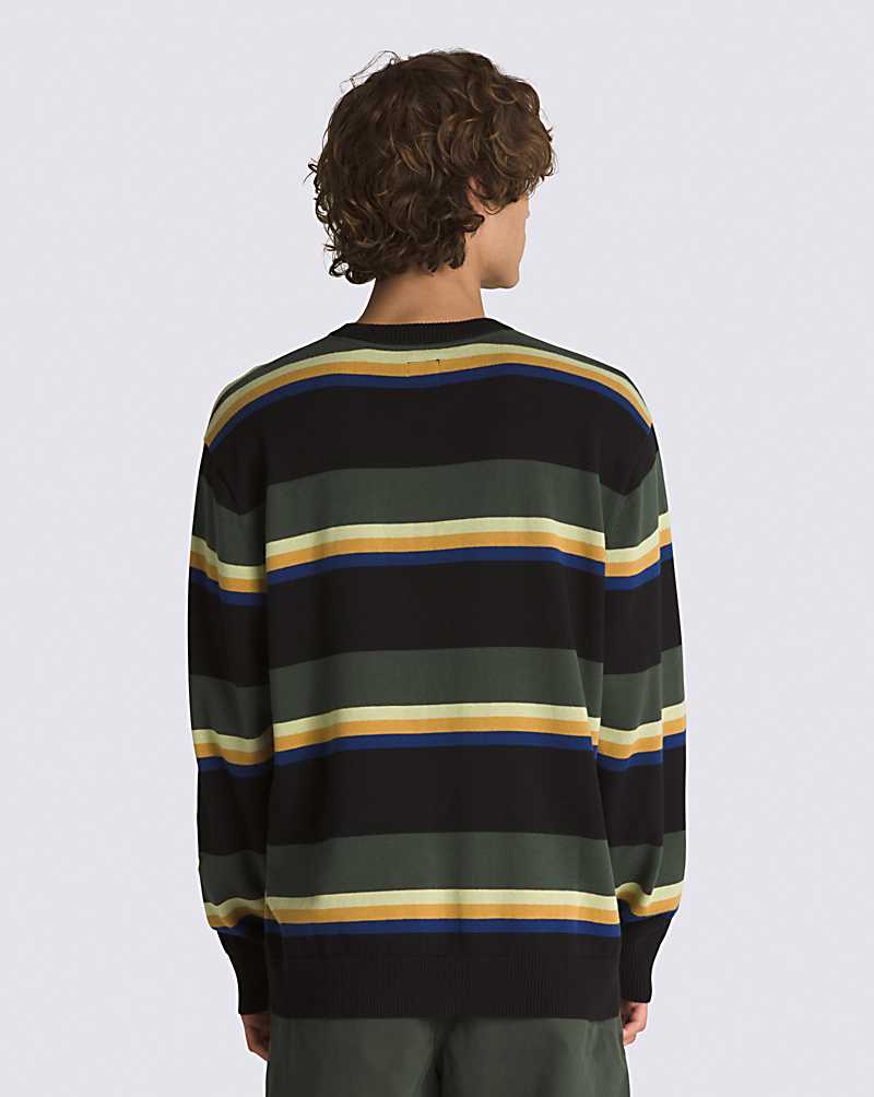 Vans Tacuba Stripe Crew Men Sweaters Black / Deep Green | RH1-7999