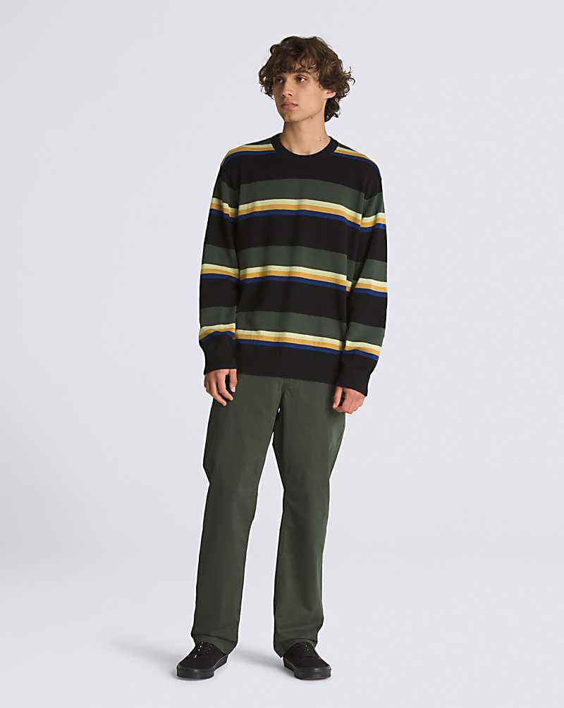 Vans Tacuba Stripe Crew Men Sweaters Black / Deep Green | RH1-7999